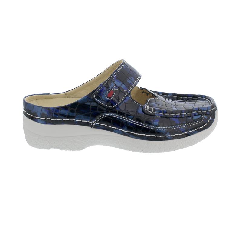 Pre-owned Wolky Roll-slipper Clog, Croco Flash, Blue Summer 0622769-870