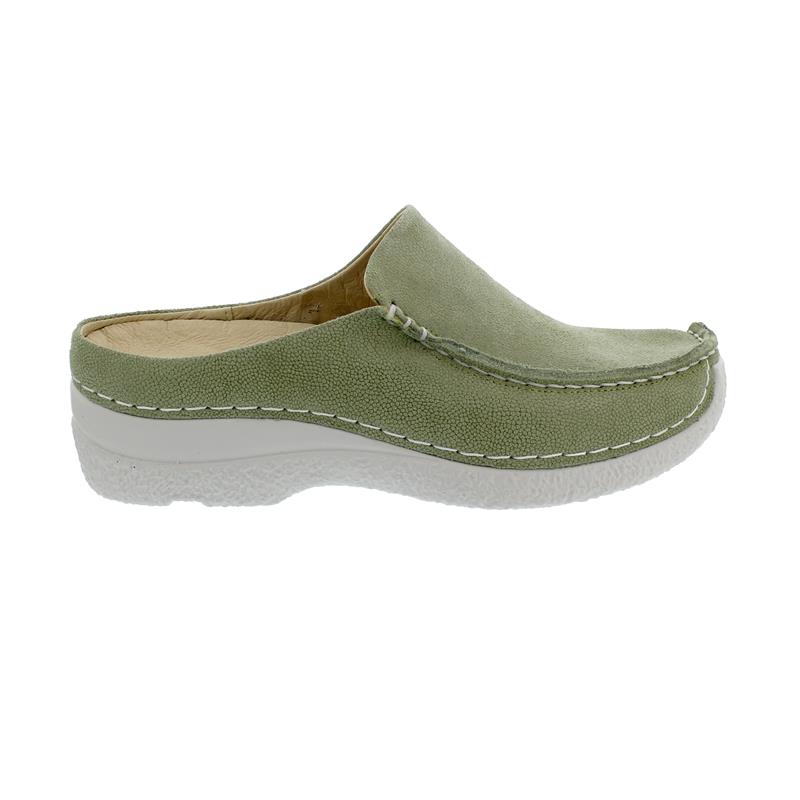 Pre-owned Wolky Seamy-slide Clog, Caviar Nubuck, Light-green, 0625015-706