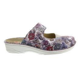 Berkemann Heliane, silber-blau Leder / beige Stretch, Clog Weite G-I 3457-789