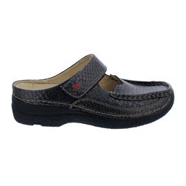 Wolky Roll Slipper, Clog, Mini Croco leather, W-Anthracite, 0622767-211