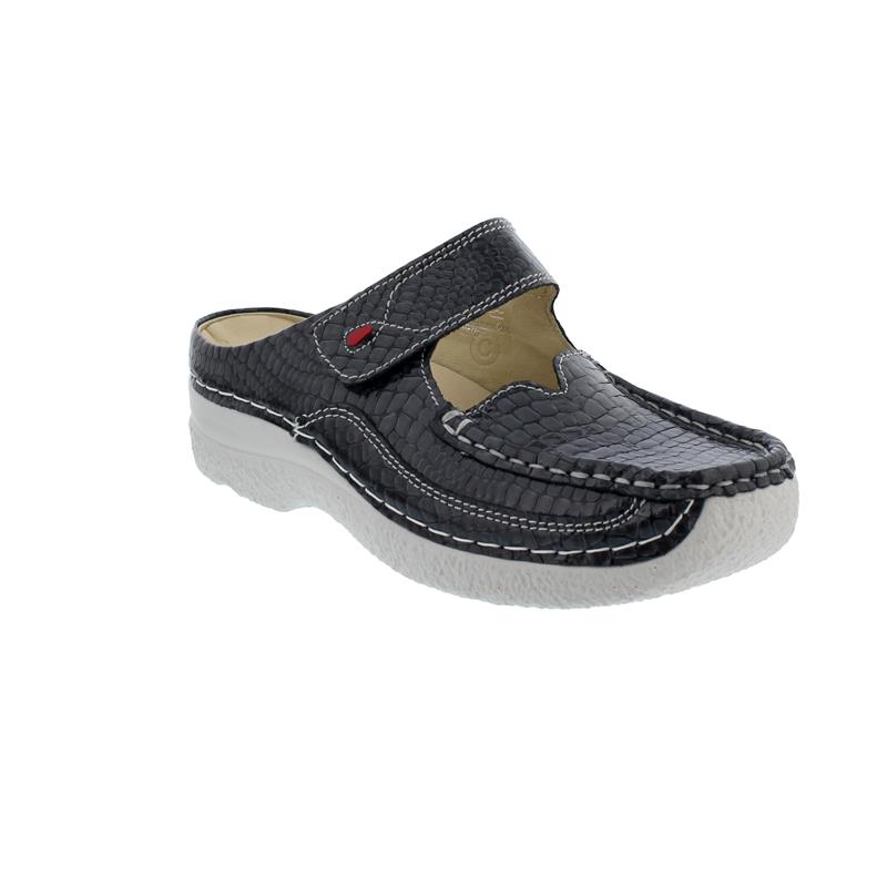 Wolky ROLL SLIPPER Clog, Mini Croco leather, Anthracite 0622767-210